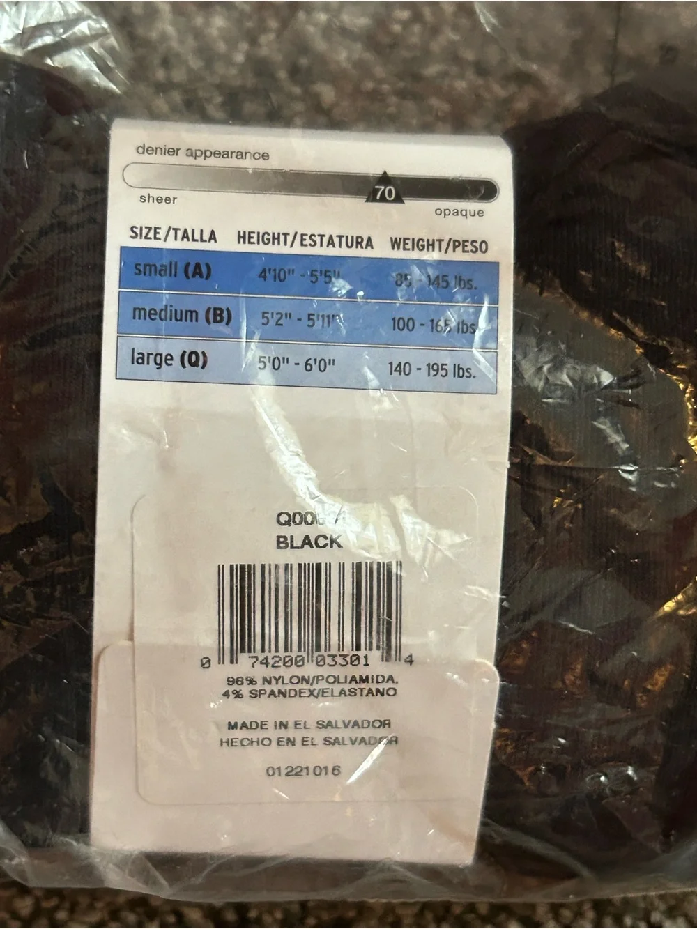 New L'eggs Opaque Tights - Size Large Black (Denier 70)